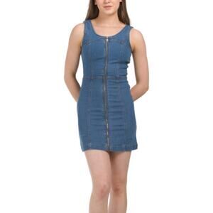 NWT BEBE Women's Sleeveless Front Zip Denim Mini Dress